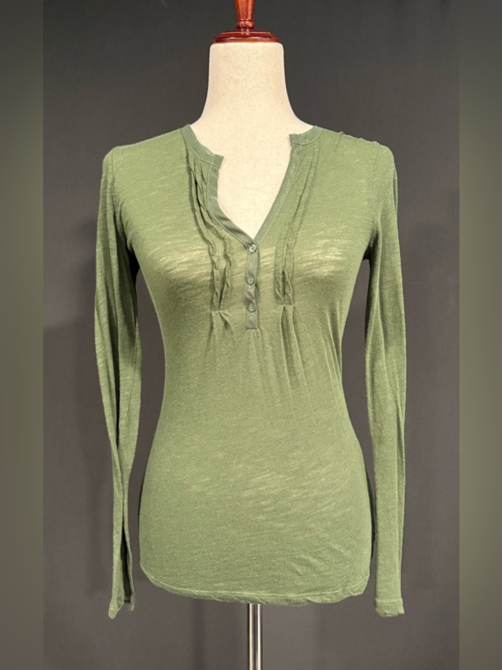 Charlotte Russe Olive Green Long Sleeve Ruffle Henley